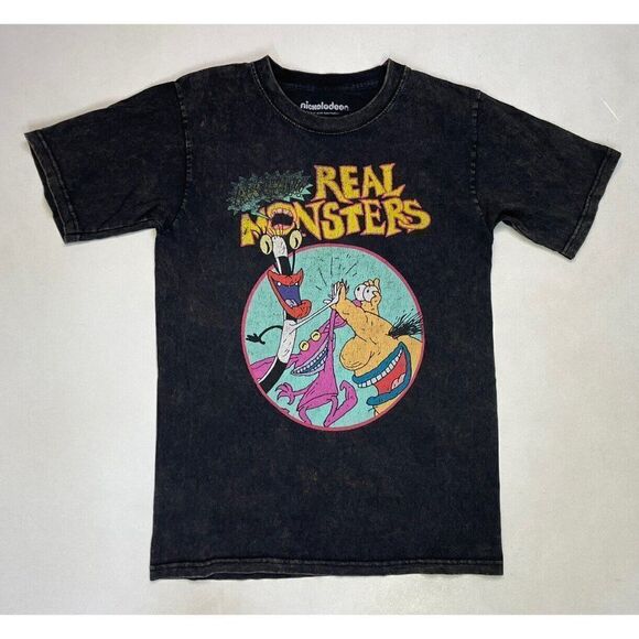 Aaahh Real Monsters TV Show Graphic T-shirt Women Small Black Acid Wash - Picture 1 of 6